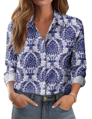 Zeagoo Button Down Shirts for Women Dressy Floral Printed Long Sleeve Blouse Business Casual Work Tops