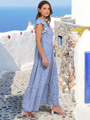 ANRABESS Womens Summer Casual Maxi Dress V Neck Ruffle Sleeve Long Dresses Fashion Flowy Tiered Boho Beach Vacation Sundress Black Large