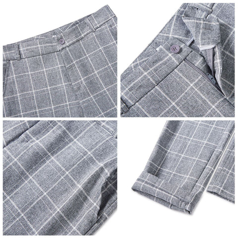 Womens 2 Piece Plaid Suits Set Business Office One Button Blazer Jacket Casual Long Sleeve Pant Suit Set