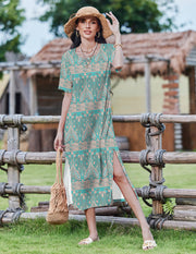 Zeagoo Women Long Sun Dress Summer T Shirt Dresses Beach Dress Casual Short Sleeve Tropical O Neck A Line Maxi Dresses Loose Side Slit Cover Up with Pockets 2025 Black XXL