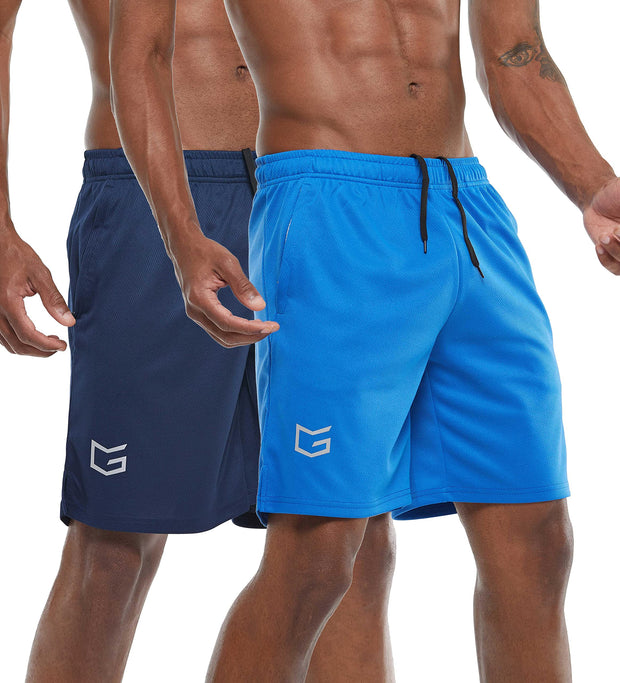 G Gradual Men's 2 Pack 7" Workout Running Shorts Quick Dry Lightweight Gym Shorts with Zip Pockets