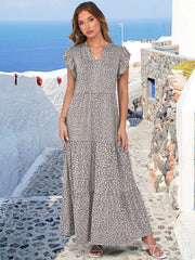 ANRABESS Womens Summer Casual Maxi Dress V Neck Ruffle Sleeve Long Dresses Fashion Flowy Tiered Boho Beach Vacation Sundress Black Large