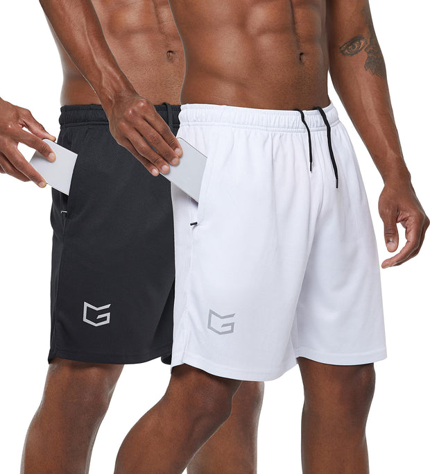 G Gradual Men's 2 Pack 7" Workout Running Shorts Quick Dry Lightweight Gym Shorts with Zip Pockets