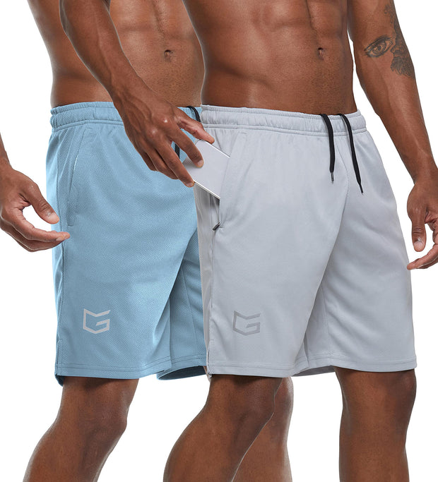 G Gradual Men's 2 Pack 7" Workout Running Shorts Quick Dry Lightweight Gym Shorts with Zip Pockets