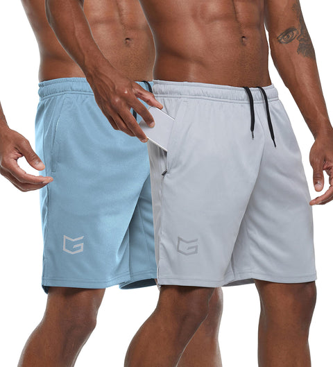 G Gradual Men's 2 Pack 7" Workout Running Shorts Quick Dry Lightweight Gym Shorts with Zip Pockets