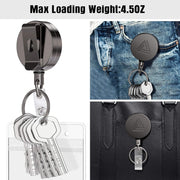 2 Pack Heavy Duty Metal Retractable Badge Holder Reel with Belt Clip Key Ring and Waterproof Vertical Clear ID Card Holder + 2 Extra Carabiner Key Chain Rings, 31 inches Strong Dyneema Pull Cord