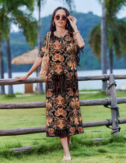Zeagoo Women Long Sun Dress Summer T Shirt Dresses Beach Dress Casual Short Sleeve Tropical O Neck A Line Maxi Dresses Loose Side Slit Cover Up with Pockets 2025 Black XXL