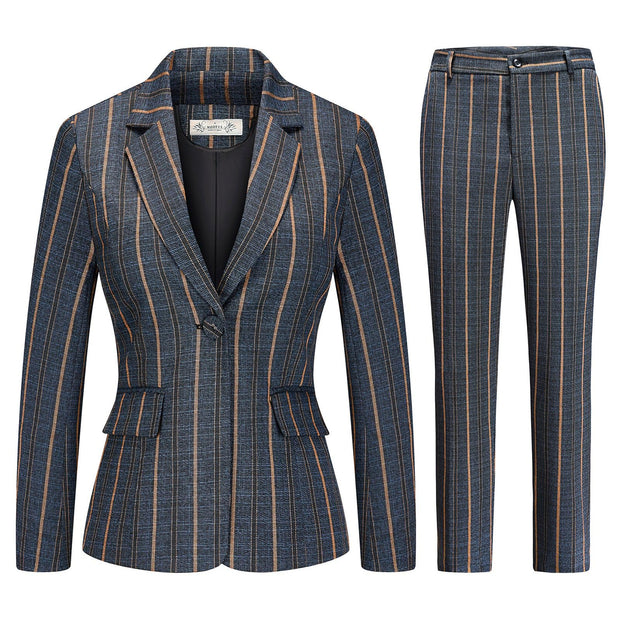 Womens 2 Piece Plaid Suits Set Business Office One Button Blazer Jacket Casual Long Sleeve Pant Suit Set