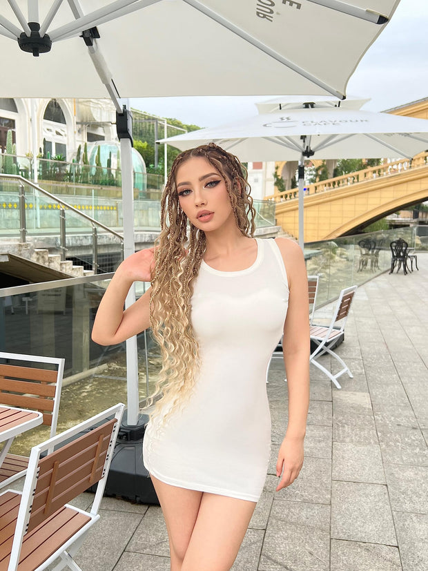 3 Piece Womens Summer Ribbed Tank Dress Scoop Neck Sleeveless Tank Top Dresses Basic Bodycon Mini Dress