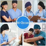 QBA Adjustable Working Cap with Button, Satin-Lined Hat, Cotton Working Hat Sweatband, Elastic Tie Back Hats Unisex