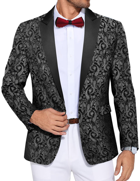 COOFANDY Men's Paisley Tuxedo Jacket One Button Dress Suit Jacket Floral Blazer for Dinner Party Prom Wedding