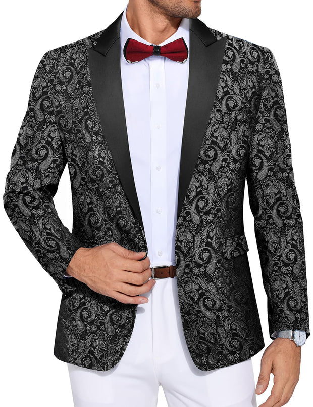 COOFANDY Men's Paisley Tuxedo Jacket One Button Dress Suit Jacket Floral Blazer for Dinner Party Prom Wedding
